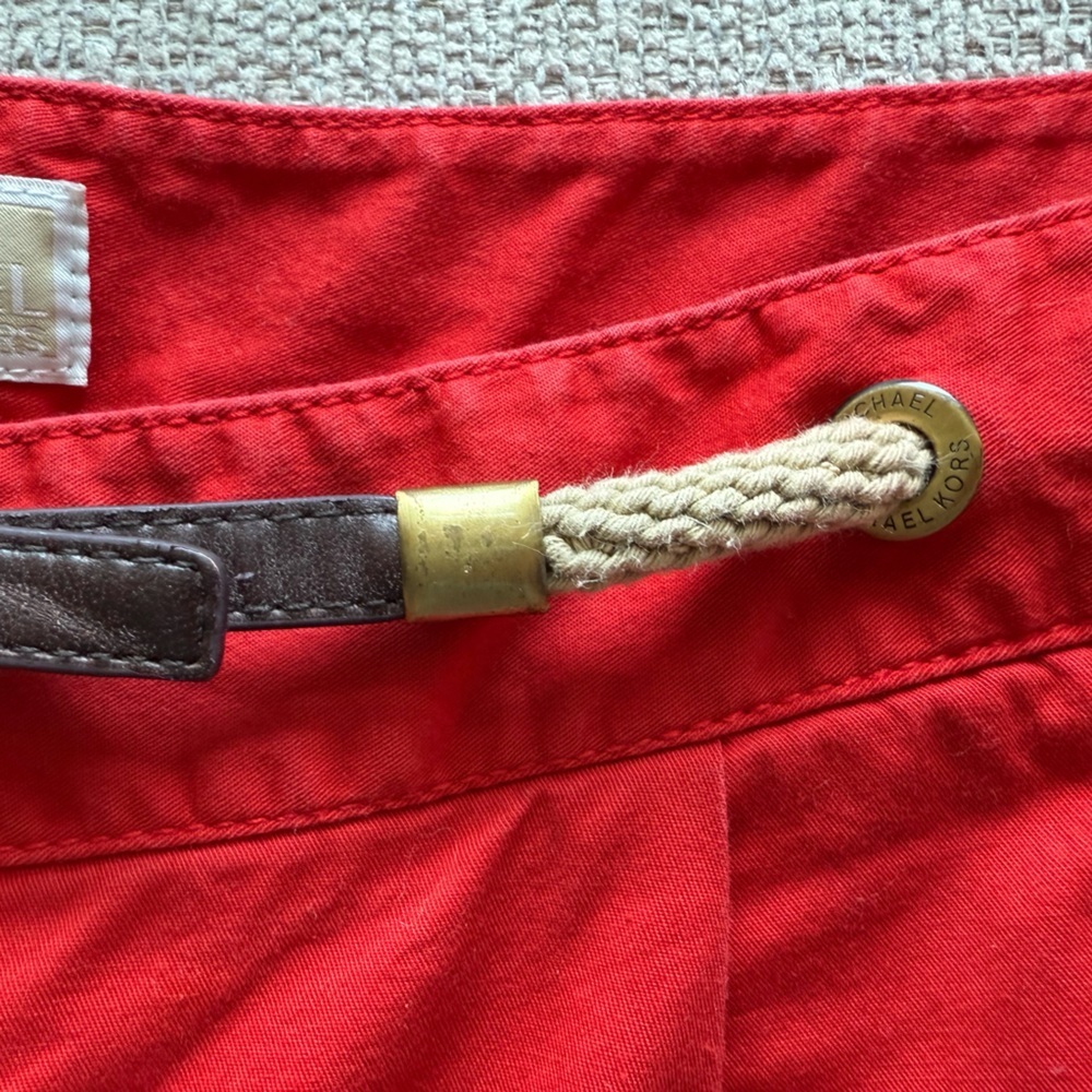 Michael Kors Red Summer Shorts with Brown Belt - Picture 4 of 7